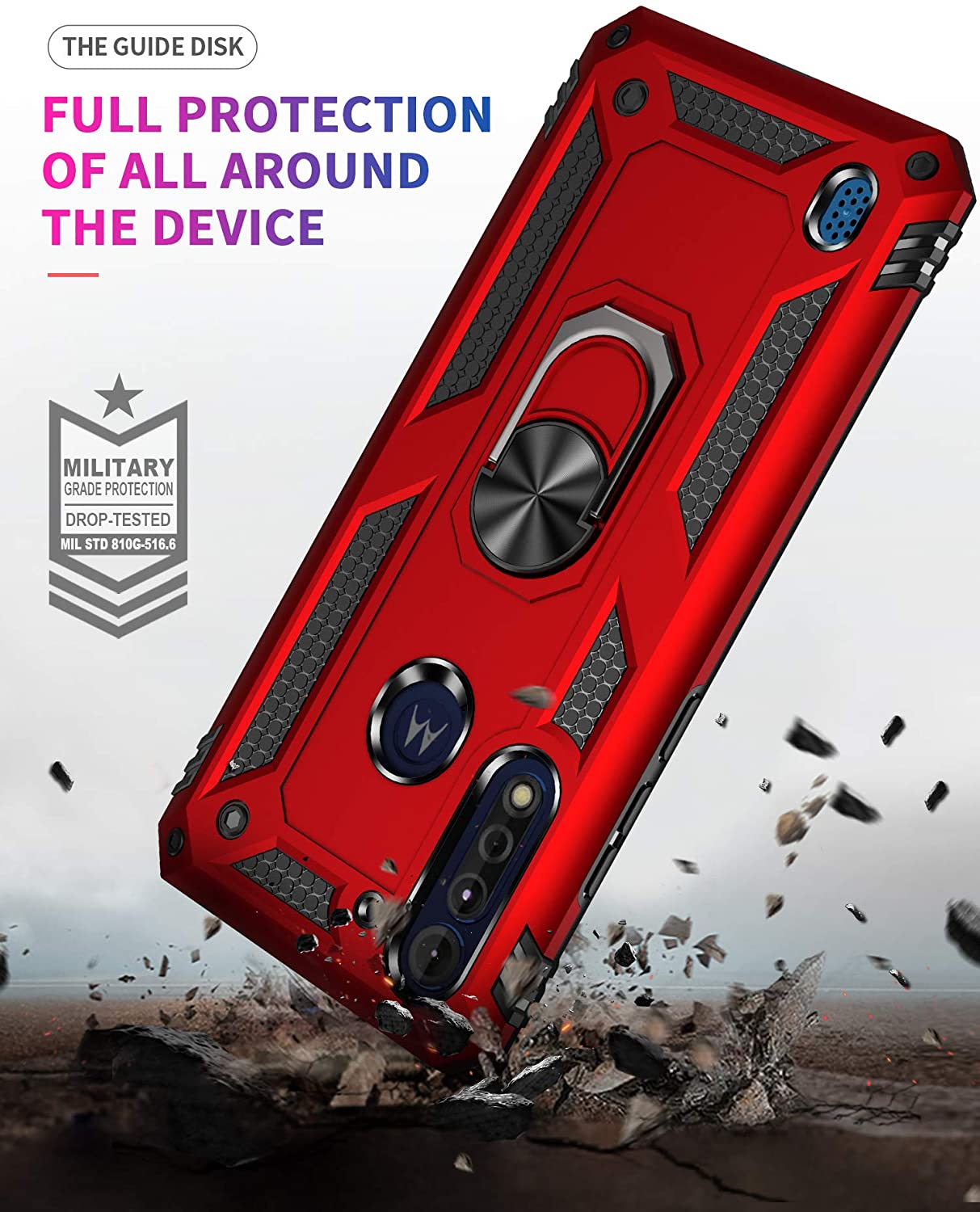 Protectores para celular  para Motorola  Moto G8 Power Lite Funda reforzada con anillo v2 Rojo